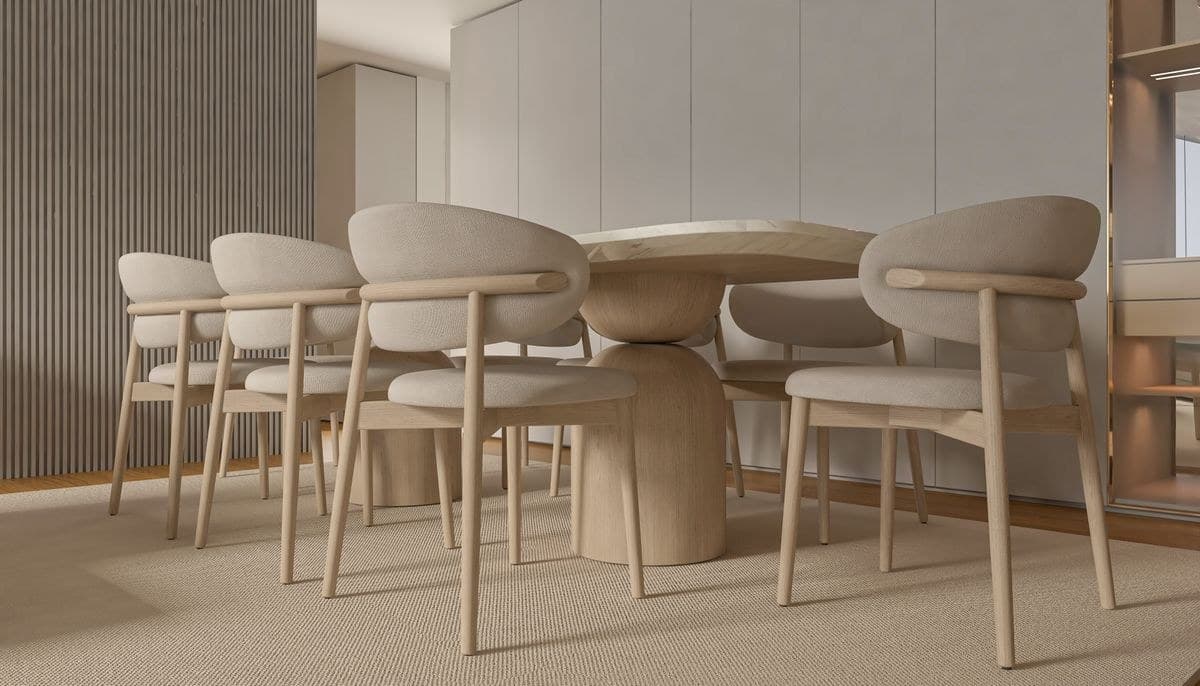 Round Cane Dining Table set for six
